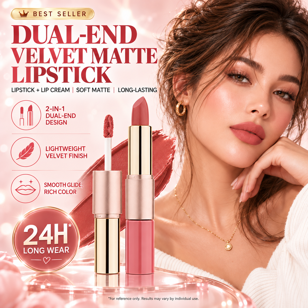 💄✨ Dual-Ended Lipstick – Velvet Liquid Lip Cream & Creamy Bullet ☁️