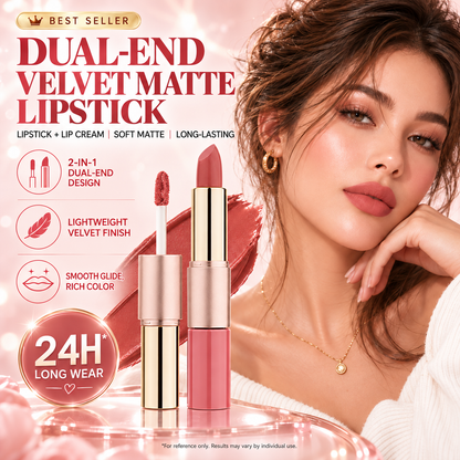 💄✨ Dual-Ended Lipstick – Velvet Liquid Lip Cream & Creamy Bullet ☁️