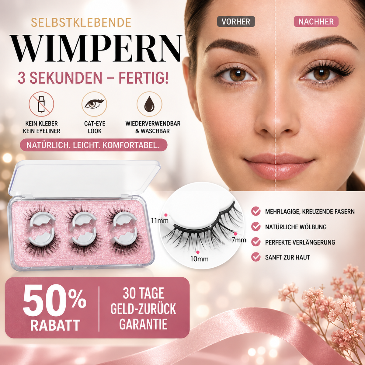 🥳In Vorbereitung auf die Feiertage-Wiederverwendbare Selbstklebende Wimpern