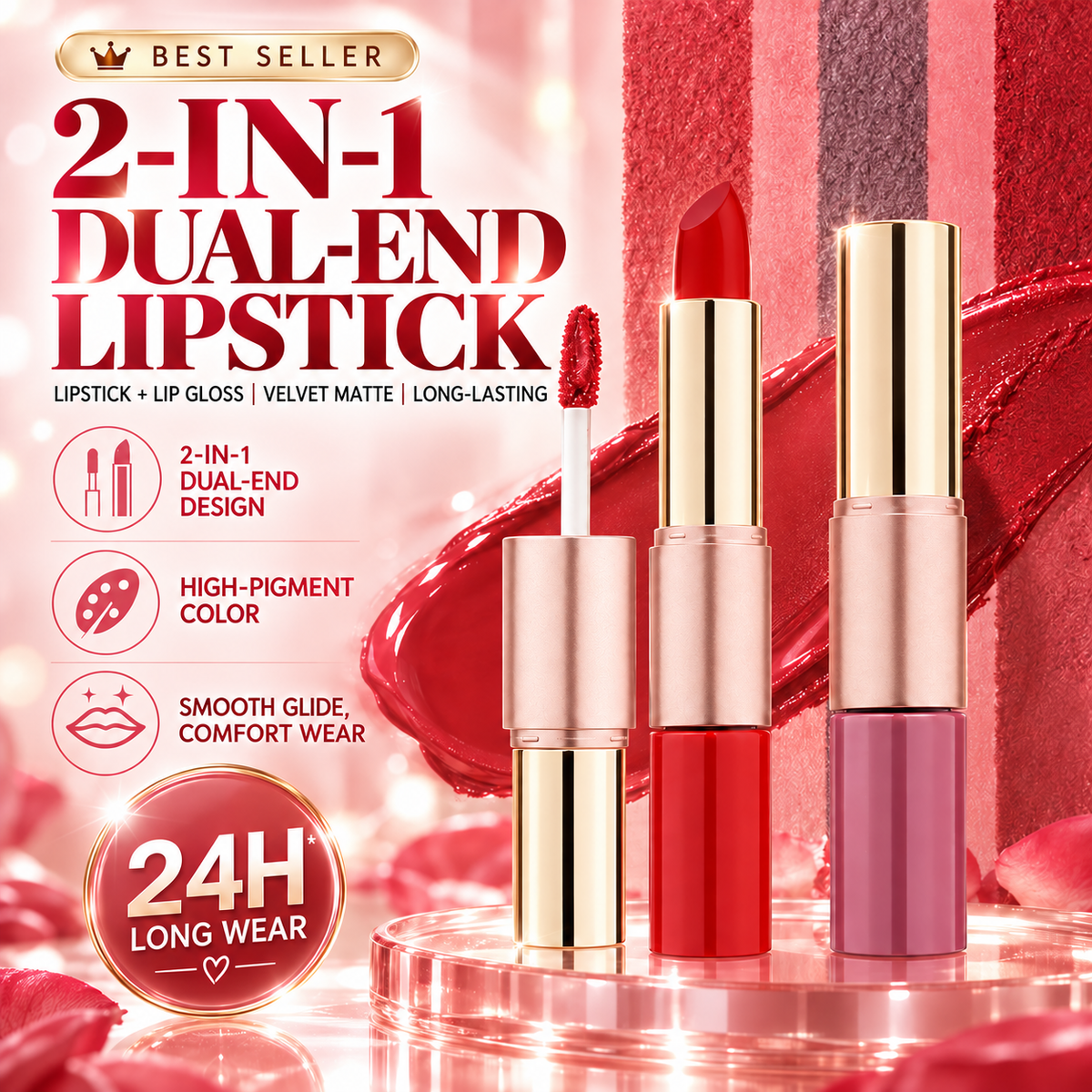 💄✨ Dual-Ended Lipstick – Velvet Liquid Lip Cream & Creamy Bullet ☁️