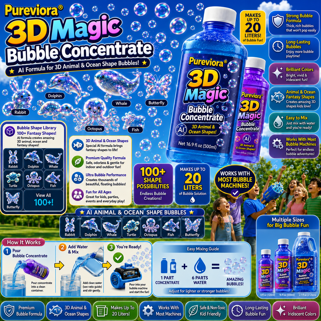 Pureviora 3DMagic Bubble Concentrate Animal & Ocean Fantasy Theme