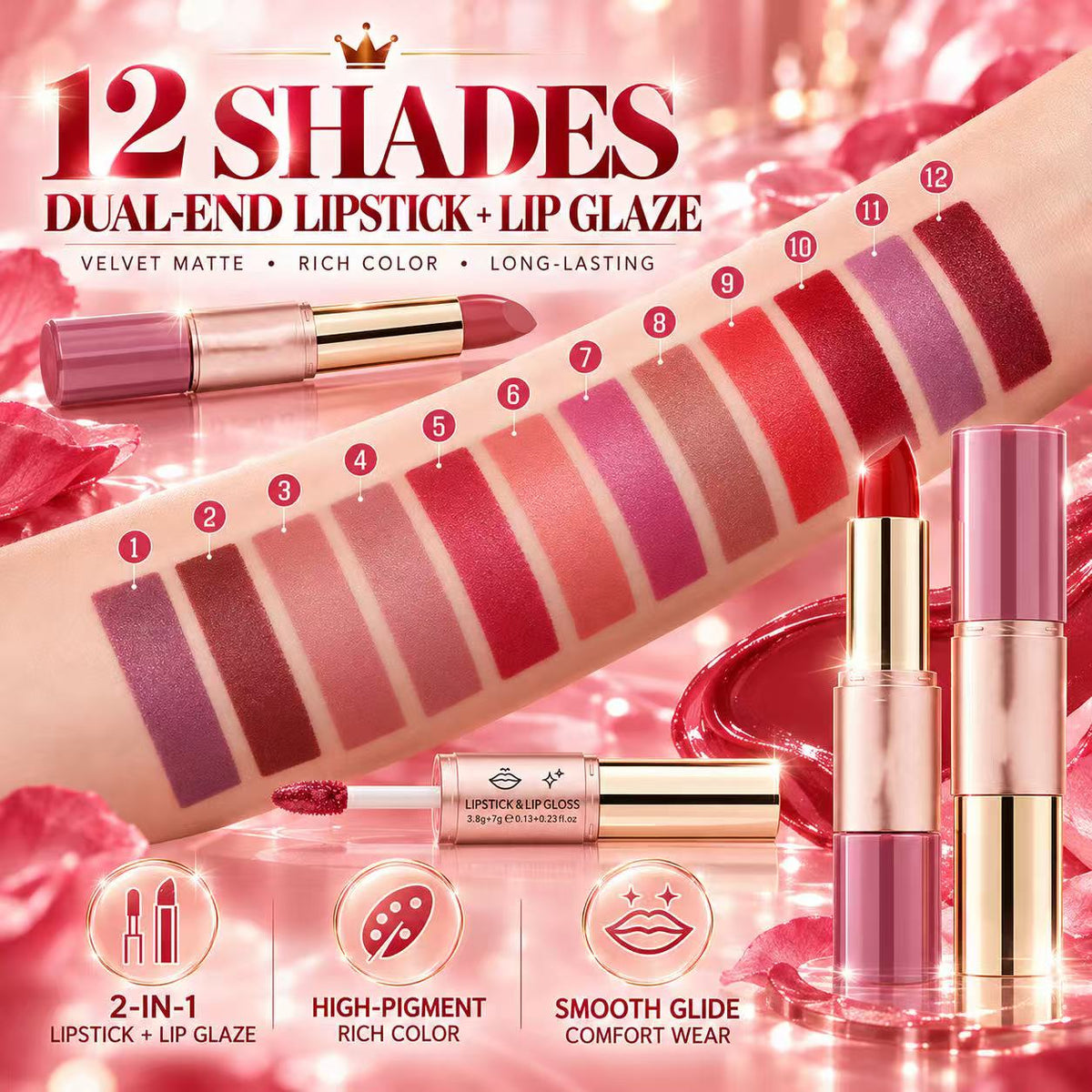 💄✨ Dual-Ended Lipstick – Velvet Liquid Lip Cream & Creamy Bullet ☁️