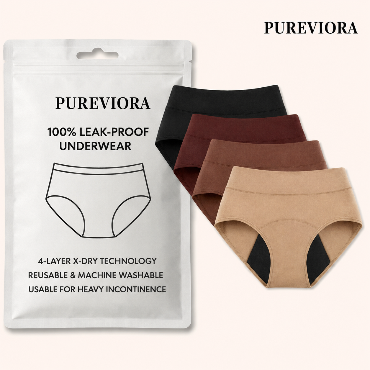 💖🌻Last Day 50% OFF|PUREVIORA 100% Leak-Proof Underwear 4-pack