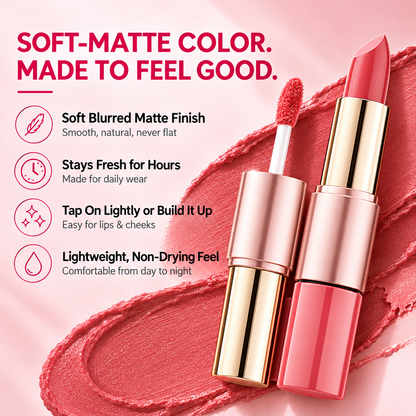 💄✨ Dual-Ended Lipstick – Velvet Liquid Lip Cream & Creamy Bullet ☁️