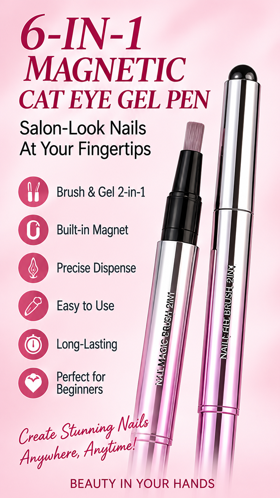 6-in-1 Magnetic Cat Eye Gel Nail Pen –✨ MAGNETIC MAGIC AT YOUR FINGERTIPS 💅