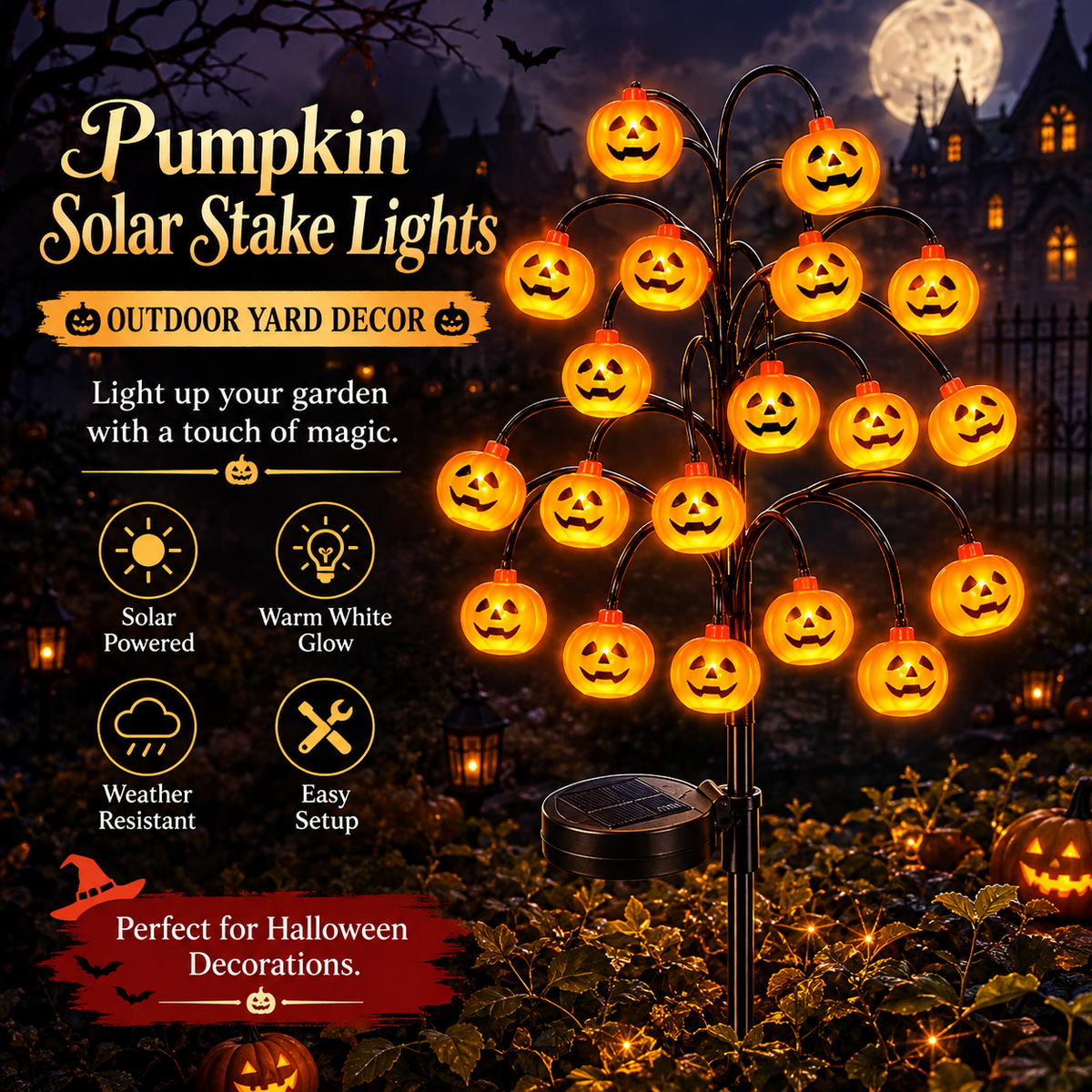 🎃 49% OFF 🎃 Pumpkin Solar Stake Lights – Halloween Outdoor Yard Decor 🦇