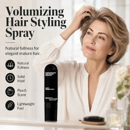 Peach-scented volumizing & setting spray—for lightweight, bouncy hair and long-lasting hold.
